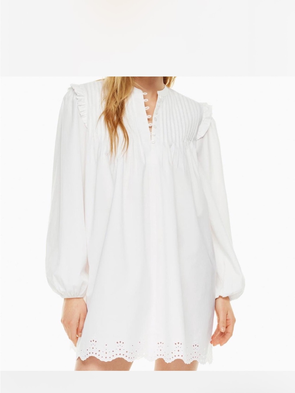 White Eyelet Long Sleeve Tunic Dress